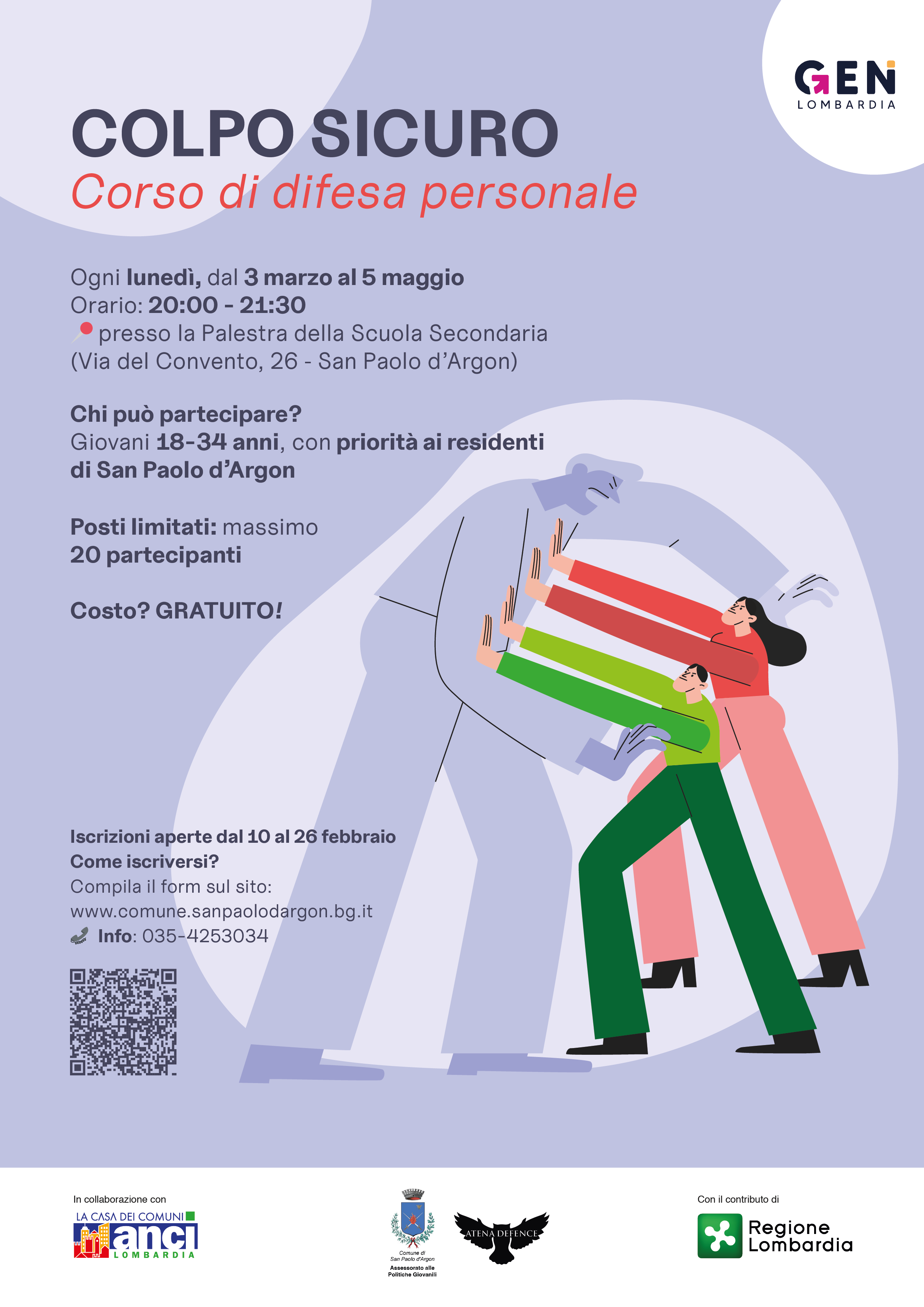 Corso di difesa personale. 10 lezioni ogni lunedì dalle 20:00 alle 21:30 presso la palestra scuole medie (prima lezione lunedì 03 marzo).